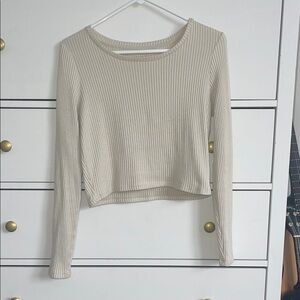 American Eagle Cream Soft Ribbed Long Sleeve Top